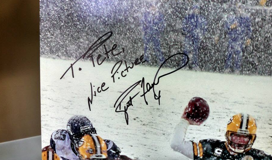 Signed Brett Favre photo reading To Pete Nice Picture